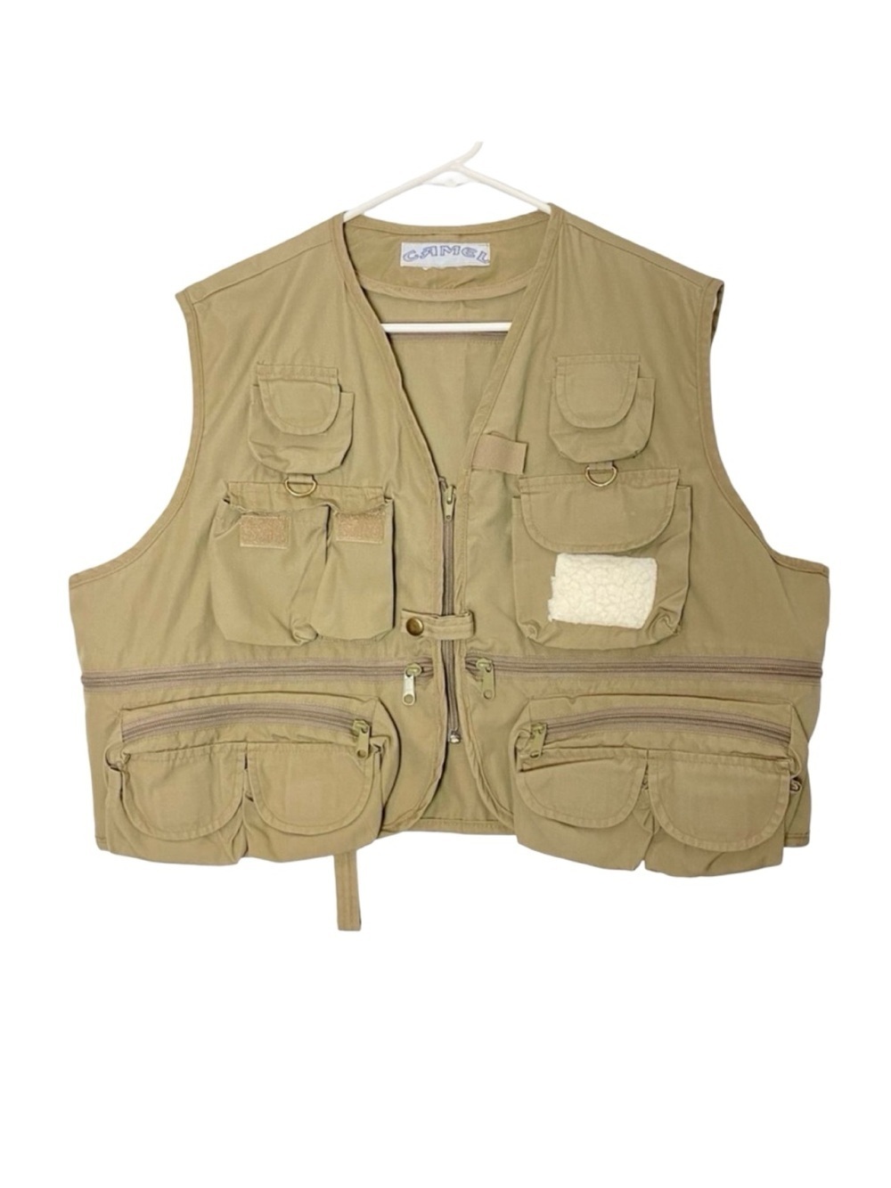 Vintage 90s Camel Vest Mens Size Large XL Unisex Tan Utility Fisher Hiker